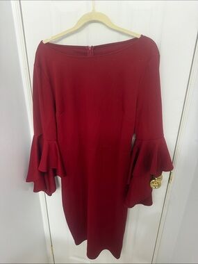 Amazon Women's Long Sleeve Ruffle Bell Sleeve Dress - Burgundy